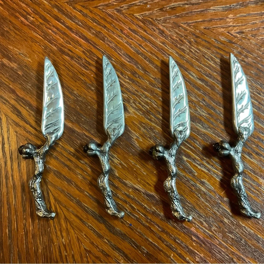 Vintage Bombay Beautifully Crafted Branch & Acorn Silver Cheese Knives!